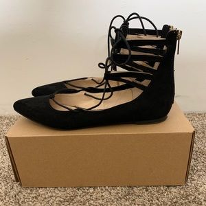 Black Unisa Faux Suede Pointed Toe Flats